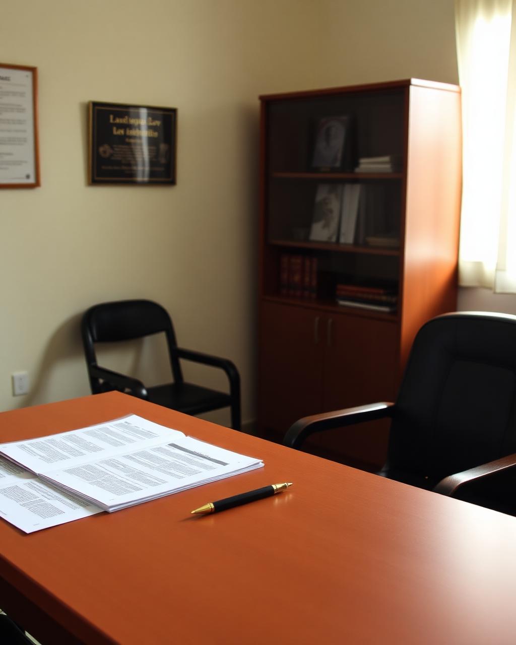 Advogado analisando documentos processuais em seu escritório